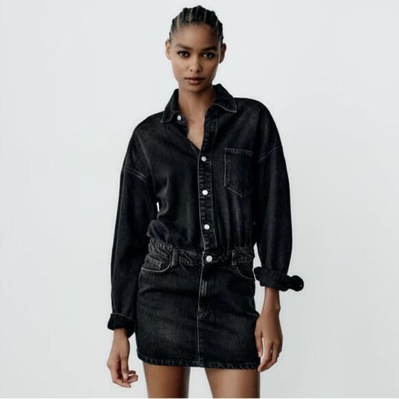 ZARA DENIM SHIRT DRESS - Picture 1 of 8